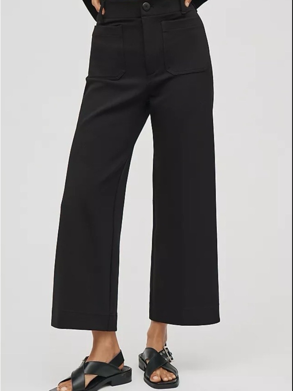 Maeve by Anthropologie Colette Wide Leg Crop Pants Black SZ 25 Capsule Wardrobe